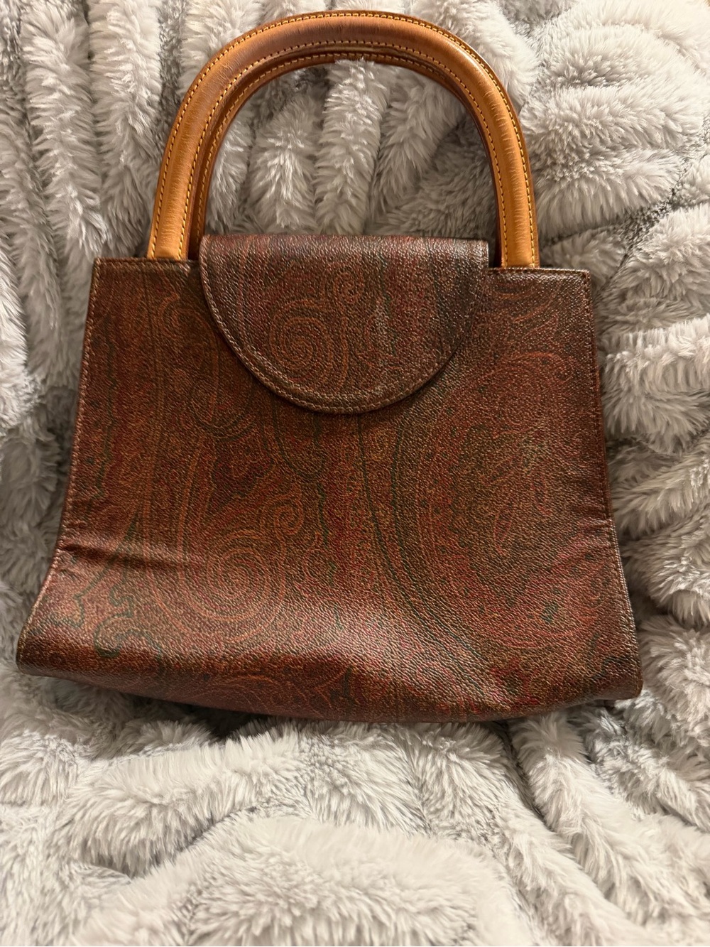 Etro Brown Paisley Top-Handle Satchel with Gold Accent - Picture 2 of 5